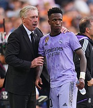 Vinícius Jr. was the target of racist abuse during an away game against Valencia in May 2023.
Mandatory Credit:	Aitor Alcalde/Getty Images via CNN Newsource