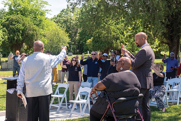 Richmond and  area residents celebrate the 107th Birthday of Woodland Cemetery with the unveiling of a Historic Marker and Woodland Fountain as well as refreshments in the cemetery Chapel.  Sandra Sellars/Richmond Free Press.