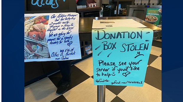 The diner is raising money for the kitchen manager, who had her baby two months early.
Mandatory Credit:	WBBH via CNN Newsource