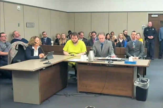 Anderson Lee Aldrich, center, sits during a court appearance in Colorado Springs in November 2022. Aldrich is set to be sentenced for federal hate crime charges and firearm violations on June 18.
Mandatory Credit:	El Paso County District Court/AP via CNN Newsource