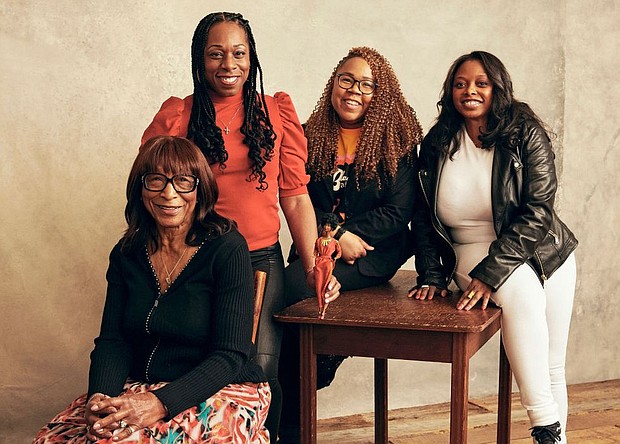 From left: Beulah Mae Mitchell, Stacey McBride-Irby, Lagueria Davis and Aaliyah Williams, the subjects and producers of 'Black Barbie: A Documentary,' pose for a portrait at the 2023 SXSW Film Festival.
Mandatory Credit: Robby Klein/Getty Images via CNN Newsource