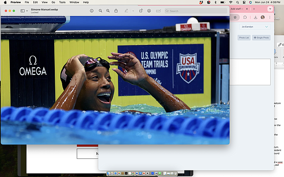 Simone Manuel claimed a tight victory in the women’s 50-meter freestyle at the US Olympic swimming trials on Sunday, edging …