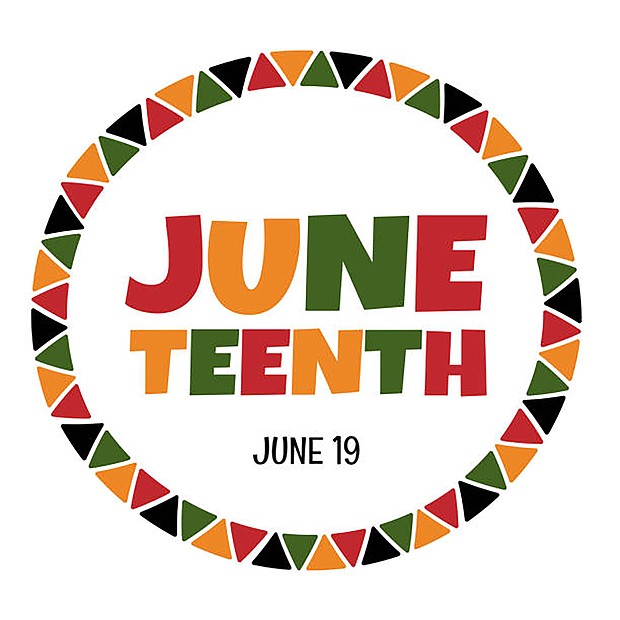 Cute Juneteenth round logo design with round frame with triangle african colors ornament. Simple Juneteenth, Freedom Day vector greeting card