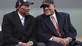 Bill Greason, 99, and Willie Mays in 2011. The duo were teammates on the Birmingham Black Barons.