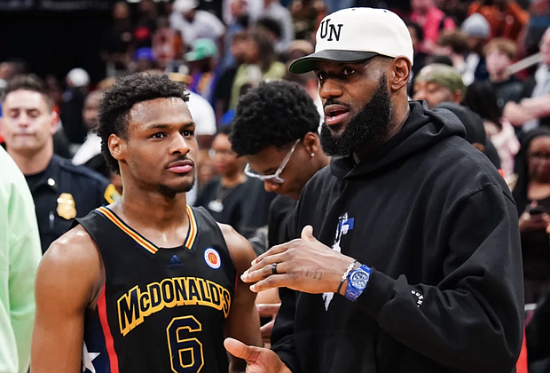 LeBron James has spoken of his desire to play in the NBA with his son, Bronny. Alex Bierens de Haan/Getty Images