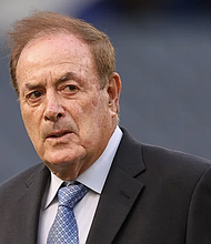 Sports commentator Al Michaels looks on prior to the game between the Chicago Bears and the Washington Commanders at Soldier Field on October 13, 2022 in Chicago, Illinois. Michael Reaves/Getty Images