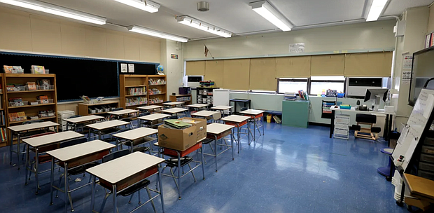 An empty classroom at Yung Wing School P.S. 124 New York City. Michael Loccisano/Getty Images/File