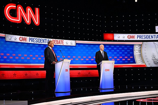 Former President Donald Trump and President Joe Biden debate at CNN's Atlanta studios on June 27, 2024.
Mandatory Credit:	Will Lanzoni/CNN via CNN Newsource