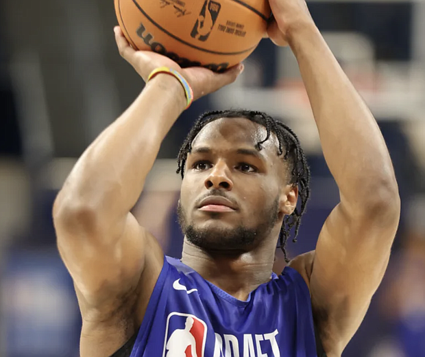 The Los Angeles Lakers have selected Bronny James, the eldest son of superstar LeBron James, with the 55th pick in the 2024 NBA Draft.
Mandatory Credit:	Jeff Haynes/NBAE/Getty Images via CNN Newsource