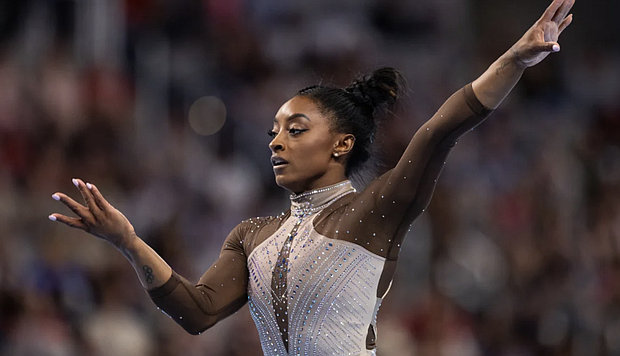 Simone Biles performs her floor routine at the US Gymnastics Championships in Fort Worth, Texas. Aric Becker/ISI Photos/Getty Images