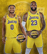 Bronny James and LaBron James, father and son