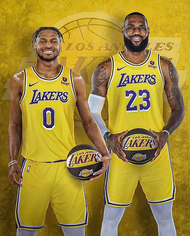 Bronny James and LaBron James, father and son