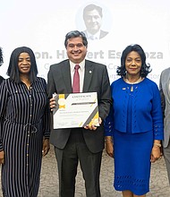 HCC Chancellor Margaret Ford Fisher, Ed.D., presented a certificate of recognition to the Honorable Herbert Espinoza Consul General of Costa Rica, for his term as Dean of the Consular Corps of Houston.




Shown here (left to right): Trustee – Charlene Johnson of District 2, Dr. Pretta VanDible Stallworth of District 9, Consul General – Herbert Espinoza, Chancellor – Ford Fisher, and Board of Trustees Vice Chair – Laolu Davies-Yemitan of District 4.