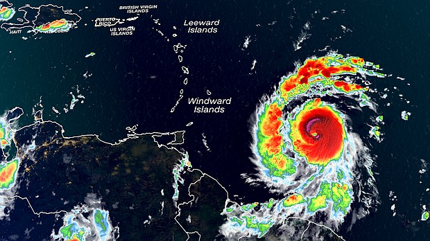 Hurricane Beryl, a powerful Category 3 storm, is expected to slam into the Caribbean on July 1, endangering several island communities with life-threatening storm surge, violent winds and flash flooding.
Mandatory Credit:	CNN via CNN Newsource