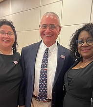 HSM Political Writer Burt Levine and wife Sandra with Fort Bend County District Clerk Beverly Walker