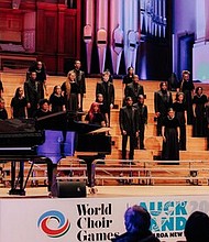 The Atlanta Music Project Senior Youth Choir under the direction of B.E. Boykin performs its competition set at the 2024 World Choir Games in Auckland, New Zealand. From July 11, 2024. Photo by Chontalle Musson.