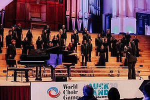 The Atlanta Music Project Senior Youth Choir under the direction of B.E. Boykin performs its competition set at the 2024 World Choir Games in Auckland, New Zealand. From July 11, 2024. Photo by Chontalle Musson.