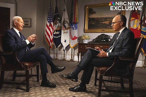 President Joe Biden speaks in an interview with Lester Holt on Monday, July 15.
Mandatory Credit:	NBC News via CNN Newsource