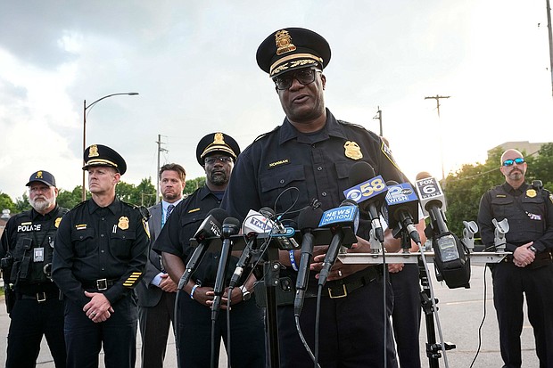 Milwaukee Police Chief Jeffrey Norman speaks during a news conference about a man shot and killed by police during the second day of the 2024 Republican National Convention.
Mandatory Credit:	Alex Brandon/AP via CNN Newsource