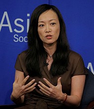 Sue Mi Terry, pictured speaking on a  panel at the Asia Society in New York in June 2017, was a former CIA analyst that has been indicted for secretly working for the South Korean government for personal incentives.
Mandatory Credit:	Lucas Jackson/Reuters/File via CNN Newsource