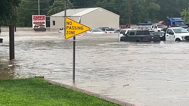 Extensive rain on Monday and Tuesday ran over the top of the dam and flooded downstream, which forced the evacuation of residents in Nashville, Illinois, said Alex Haglund, a spokesperson for the Washington County Sheriff’s Office.
Mandatory Credit:	WSIL via CNN Newsource