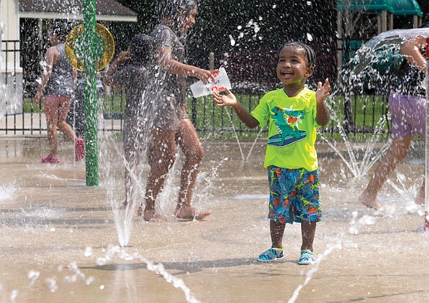 Davi Gray, 18 months, plays at the Dunncroft Castle Point Park in Glen Allen on Friday, July 5. Davi was visiting Richmond with his mom, Demi Gray, from New York. In addition to a spray park, the site features trails, picnic areas and a nine-hole disc golf course.