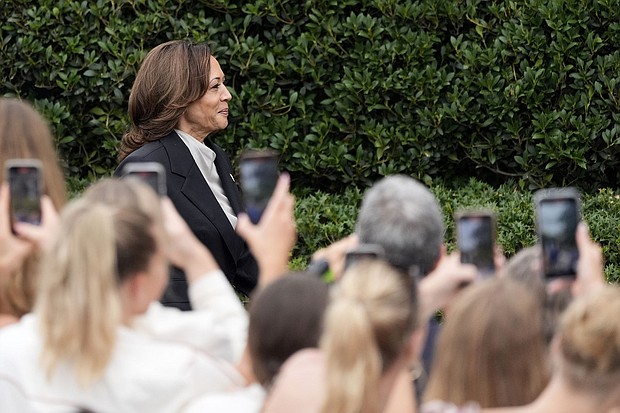 Vice President Kamala Harris arrives to speak from the South Lawn of the White House in Washington, July 22, during an event with NCAA college athletes.
Mandatory Credit:	Alex Brandon/AP via CNN Newsource