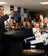 Vice President Kamala Harris speaks at campaign headquarters in Wilmington, Delaware, on July 22, 2024.
Mandatory Credit:	Erin Schaff/AP via CNN Newsource