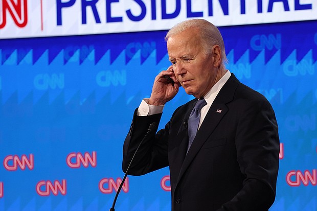 President Joe Biden and former President Donald Trump are seen during a CNN Presidential debate in Atlanta on June 27.
Mandatory Credit:	Austin Steele/CNN via CNN Newsource