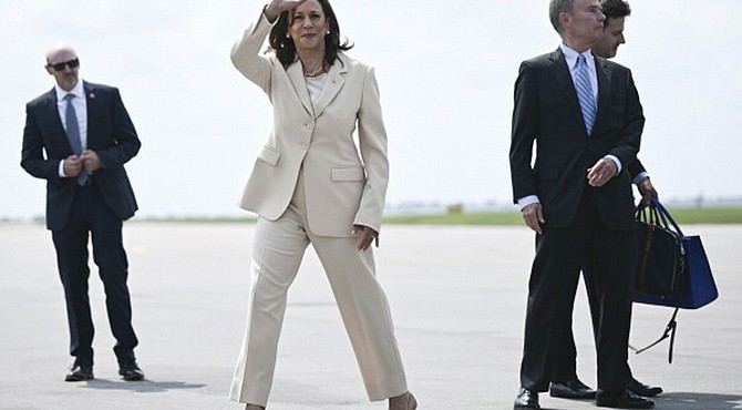 Vice President Kamala Harris arrives July 24 at Indianapolis International Airport. Harris was in Indianapolis to give a
keynote speech at Zeta Phi Beta Sorority’s Grand Boulé event.