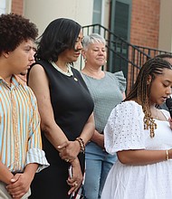 Briana Brown speaks June 11 in front of the Shenandoah County Circuit Court.