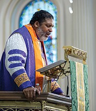 The Rev. William Barber II, co-chair of the Poor People’s Campaign and founder of Repairers of the Breach at St. Paul’s Episcopal Church on June 9 in Richmond.