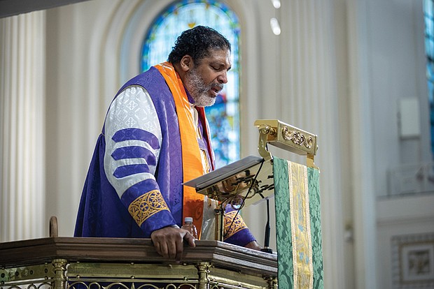 The Rev. William Barber II, co-chair of the Poor People’s Campaign and founder of Repairers of the Breach at St. Paul’s Episcopal Church on June 9 in Richmond.