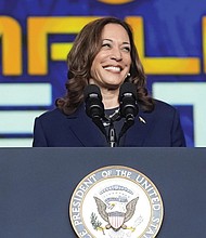 Vice President Kamala Harris delivers remarks July 31 at a Sigma Gamma Rho Sorority gathering in Houston.
