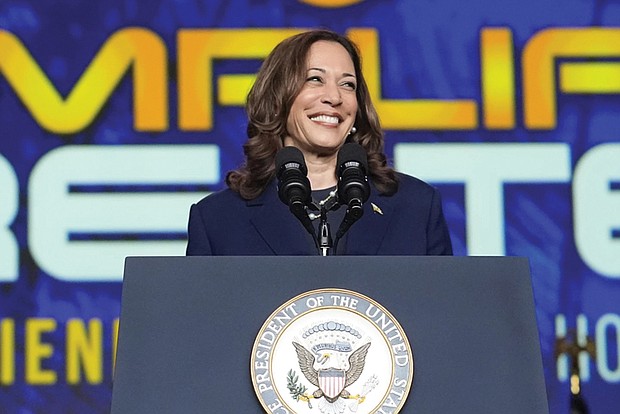 Vice President Kamala Harris delivers remarks July 31 at a Sigma Gamma Rho Sorority gathering in Houston.