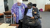 Freedom Riders Joan Browning and Charles Person chat July 26 at Emory University in Atlanta. They were activists
who rode buses into the Deep South in 1961, aiming to desegregate interstate transportation. Browning and Person are donating their archives to the Emory University.