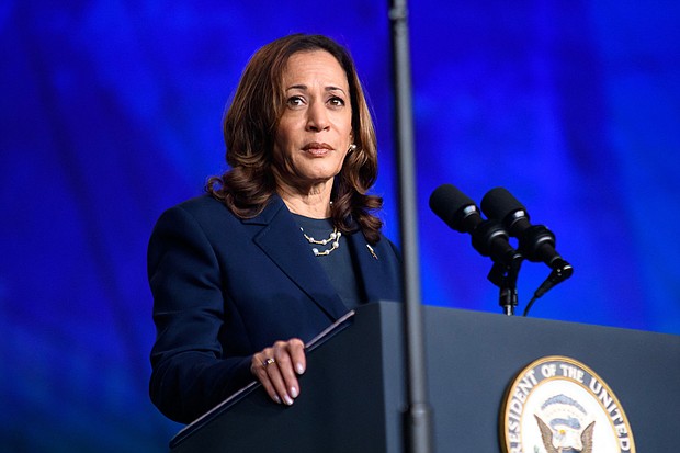 Vice President Kamala Harris speaks at a gathering of the Sigma Gamma Rho sorority in Houston on July 31.
Mandatory Credit:	Mark Felix/AFP/Getty Images via CNN Newsource