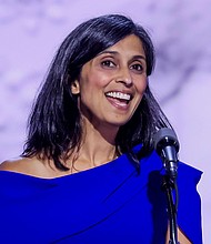 Usha Vance introduces her husband, Republican vice presidential nominee and Ohio Senator JD Vance, during the third day of the Republican National Convention.
Mandatory Credit:	Justin Lane/EPA-EFE/Shutterstock via CNN Newsource