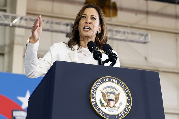 Vice President Kamala Harris speaks during a campaign rally at Detroit Metropolitan Airport in Romulus, Michigan, on August 7.
Mandatory Credit:	Jeff Kowalsky/AFP/Getty Images via CNN Newsource