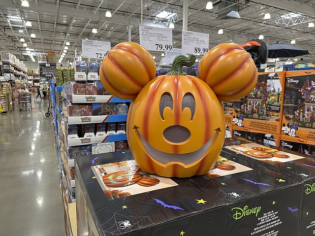 A Halloween decoration made by Disney sits on display for shoppers in a Costco warehouse Sunday, July 28, in Sheridan, Colorado.
Mandatory Credit:	David Zalubowski/AP via CNN Newsource