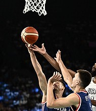 USA plays Serbia at the Bercy Arena in Paris on August 8, making a 17-point deficit comeback to defeat Serbia and advance to the gold medal game.
Mandatory Credit:	Aris Messinis/AFP/Getty Images via CNN Newsource