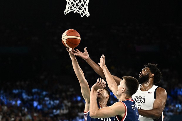 USA plays Serbia at the Bercy Arena in Paris on August 8, making a 17-point deficit comeback to defeat Serbia and advance to the gold medal game.
Mandatory Credit:	Aris Messinis/AFP/Getty Images via CNN Newsource