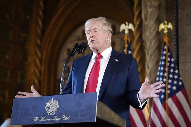 Former President Donald Trump, pictured speaking at his Mar-a-Lago resort in Palm Beach on August 8, is set to debate Vice President Kamala Harris on ABC on September 10.
Mandatory Credit:	Alex Brandon/AP via CNN Newsource