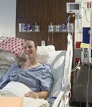 Zachary Harakas was bit by a spider while working in his backyard and it put him in the hospital to get multiple surgeries.
Mandatory Credit:	KSHB via CNN Newsource