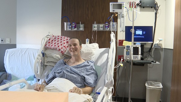 Zachary Harakas was bit by a spider while working in his backyard and it put him in the hospital to get multiple surgeries.
Mandatory Credit:	KSHB via CNN Newsource