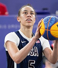 Dearica Hamby won a bronze medal in the women's 3x3 basketball tournament at the Olympics in Paris.
Mandatory Credit:	Abaca Press/SIPAPRE/AP via CNN Newsource