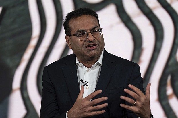 Starbucks CEO Laxman Narasimhan is leaving his position.
Mandatory Credit:	Stephen Brashear/AP via CNN Newsource
