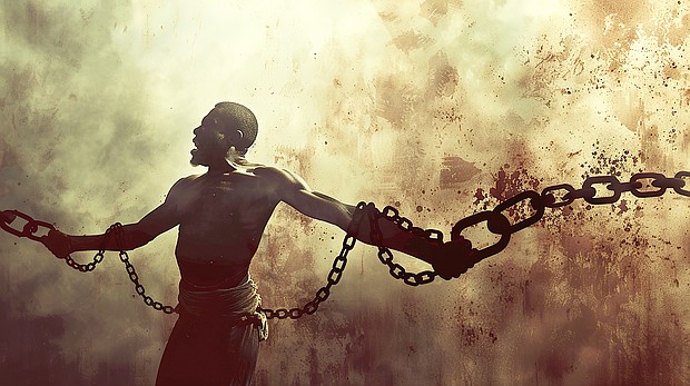 African American enslaved man breaking chains, freedom concept, Emancipation