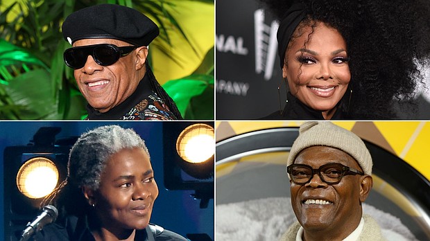 Janet Jackson reveals that Stevie Wonder, Tracy Chapman and Samuel L. Jackson are related to her, as pictured here.
Mandatory Credit:	Richard Shotwell/Invision/AP/Leon Bennett/Amy Sussman/Lia Toby/Getty Images via CNN Newsource
