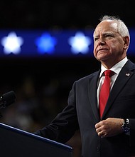 Minnesota Gov. Tim Walz, pictured speaking at a campaign rally in Las Vegas on August 10, has agreed to participate in a vice presidential debate on CBS News on October 1.
Mandatory Credit:	Justin Sullivan/Getty Images via CNN Newsource
